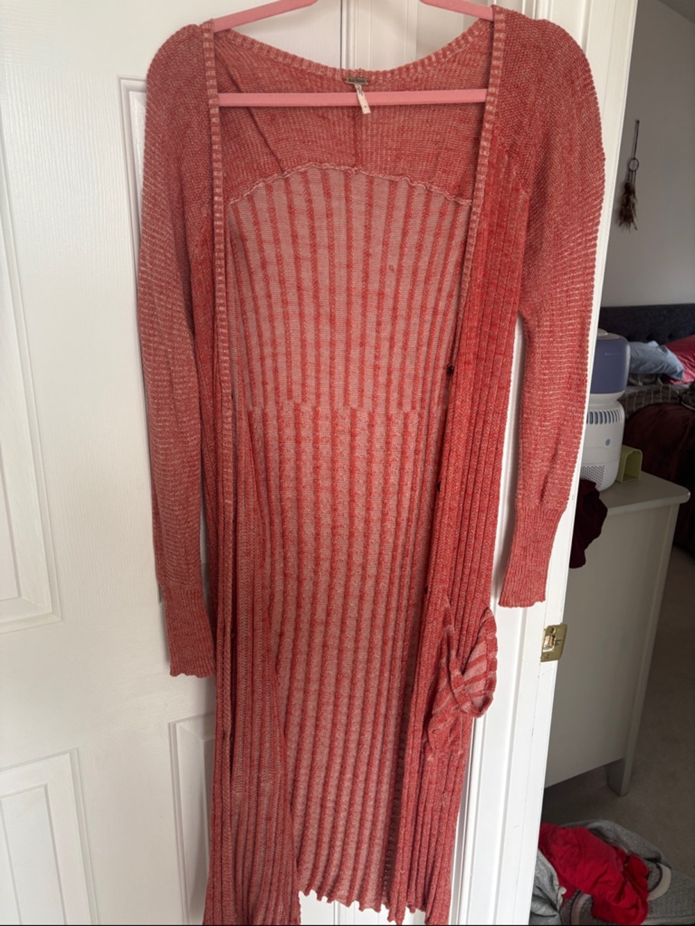 Free People Coral Rust Ribbed V-Neck Cardigan - Picture 4 of 5